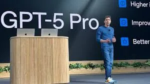 Sam Altman on stage at the OpenAI GPT-5 Pro launch, the kind of consumer-facing AI product that firm owners often confuse with the enterprise systems Bace deploys