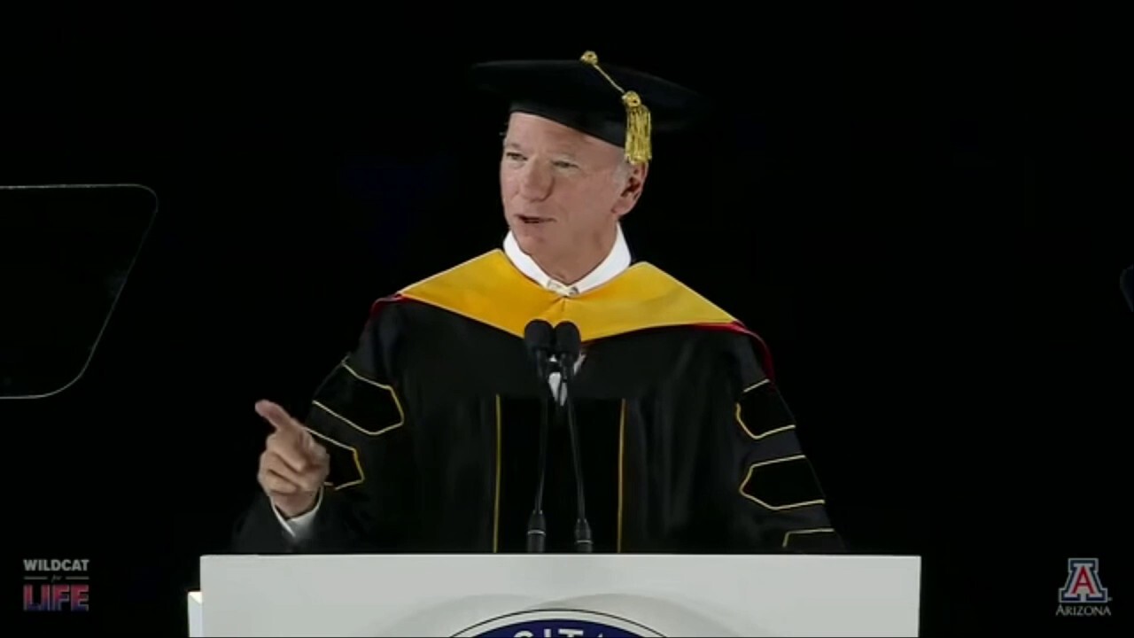 Eric Schmidt at the University of Arizona commencement podium, May 15, 2026