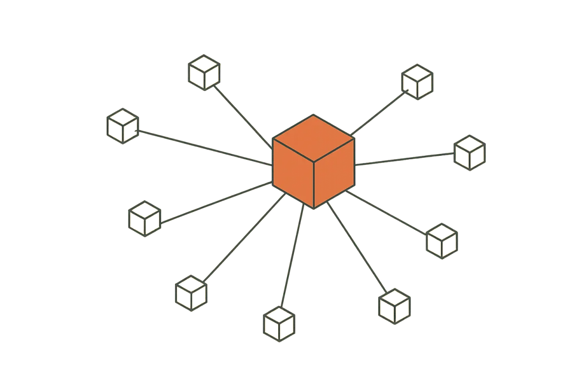 Abstract isometric cube network representing connected AI systems