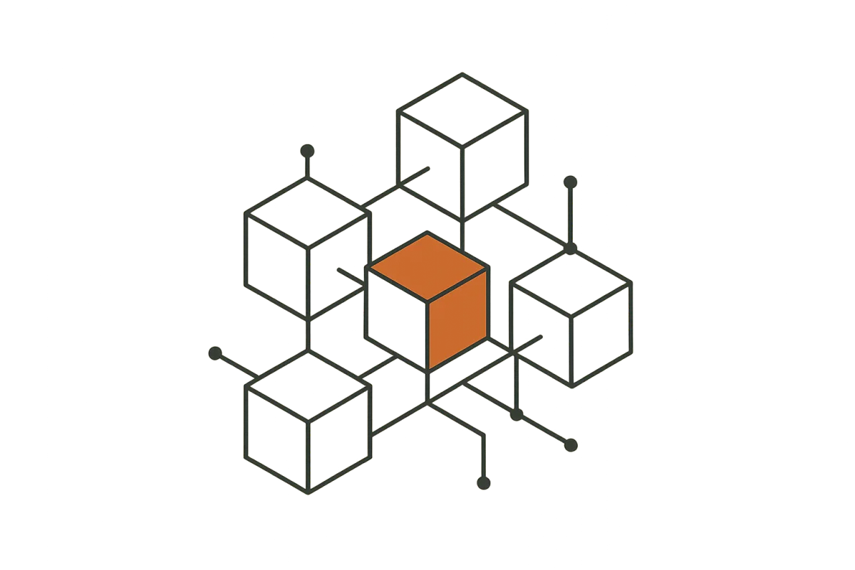 Abstract isometric cubes representing connected AI automation systems