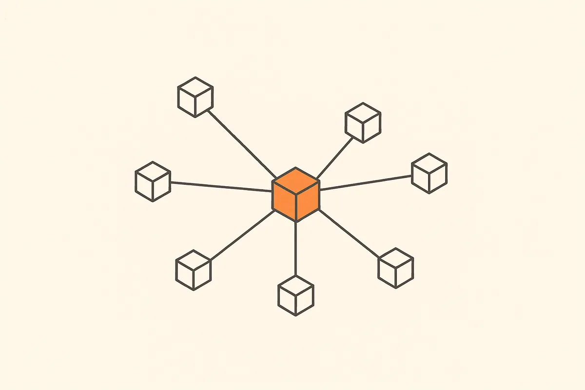 A central cube connected to surrounding cubes, an abstract mark for Claude Cowork connectors